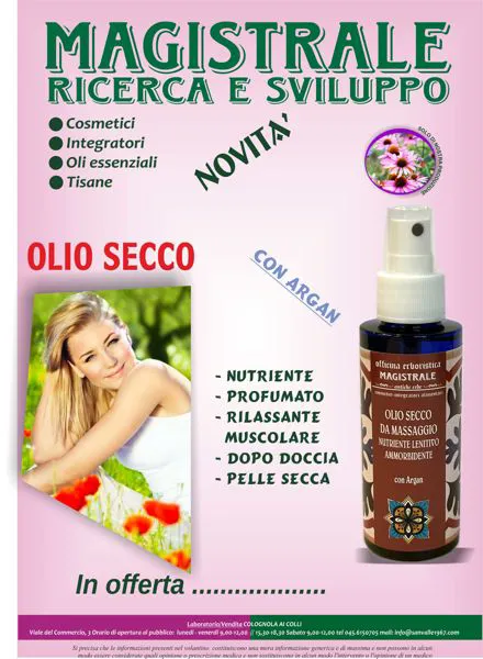 Olio secco a base di olio di Argan. E' un olio molto versatile utile per le pelli mature. 
